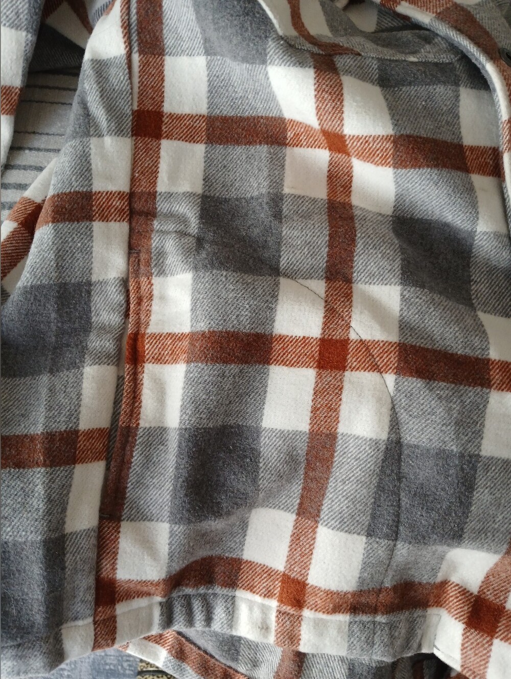Gray & Rust Plaid Button-Up Shacket, With Pockets! - Picture 3 of 6